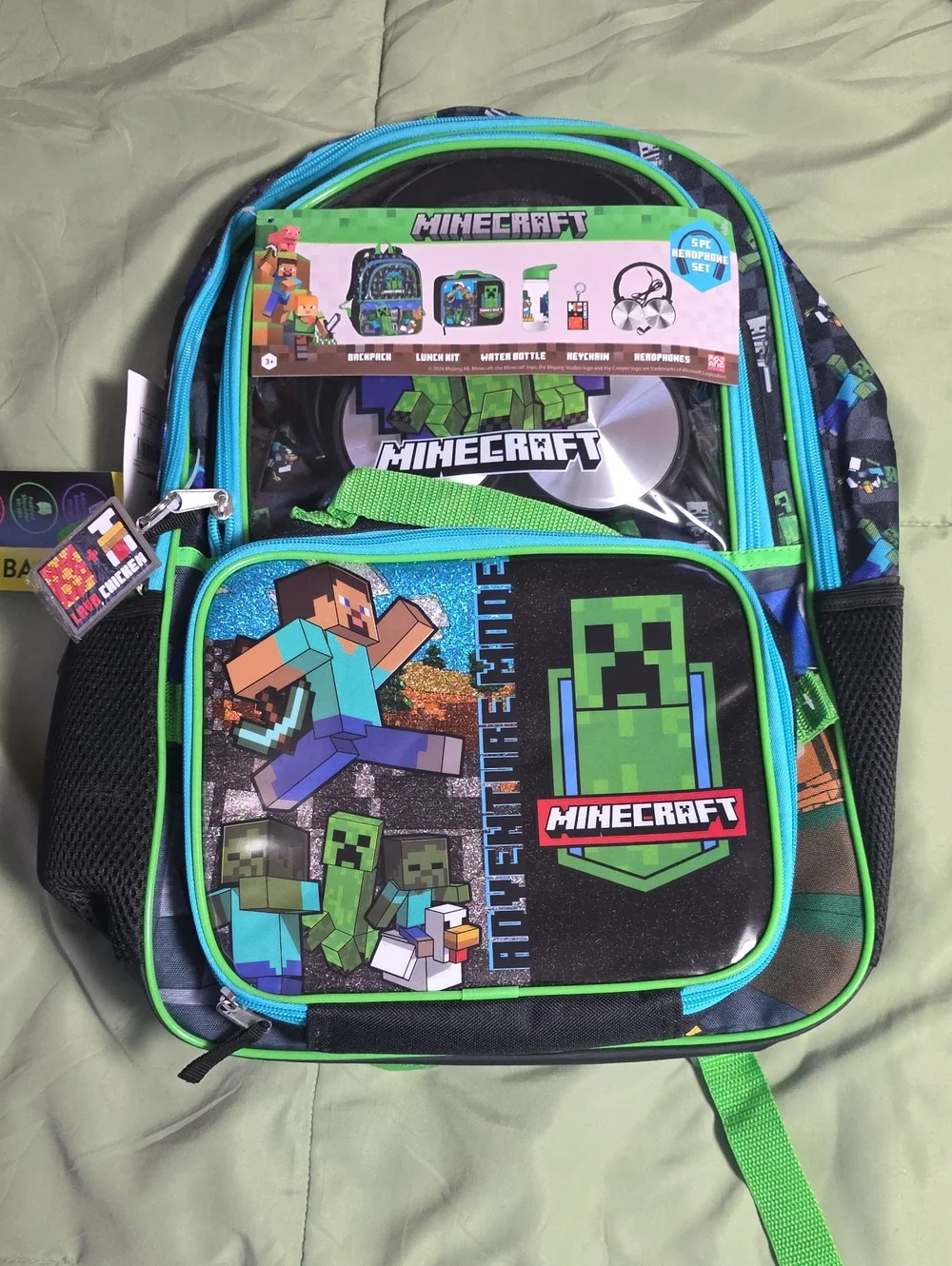 Minecraft Mode Backpack Set with Lunch kit, Headphones and Water Bottle